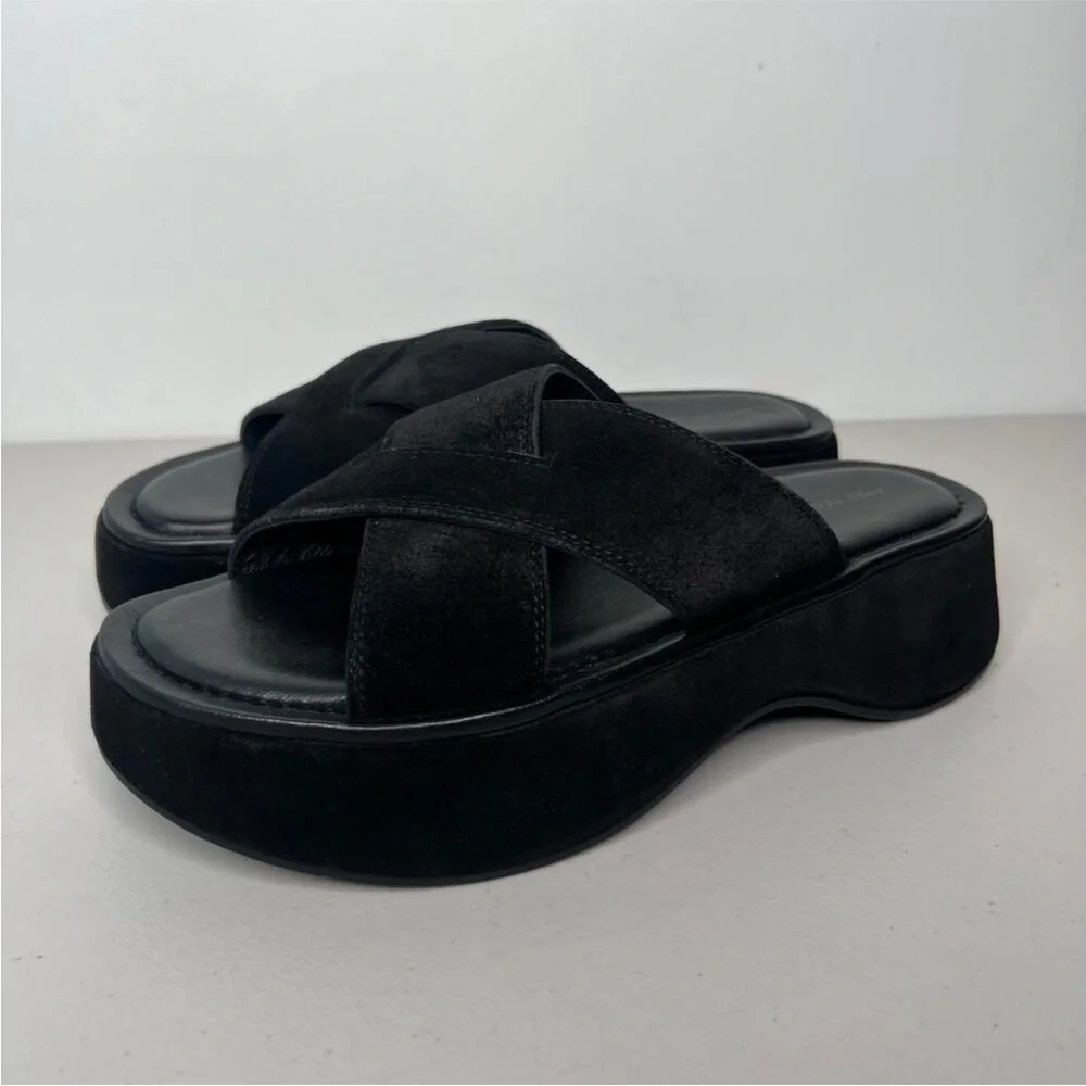 Free People NEW Black Suede Leather Asbury Flatform Sandal Slides Size 7